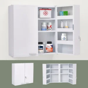 wall mount locked cabinet for medicine storage - three views