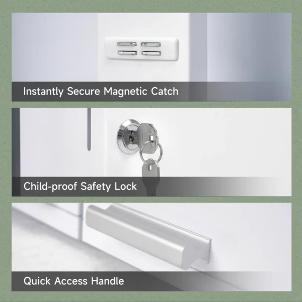 wall mount locked cabinet for medicine storage safety lock door handle magnetic catch