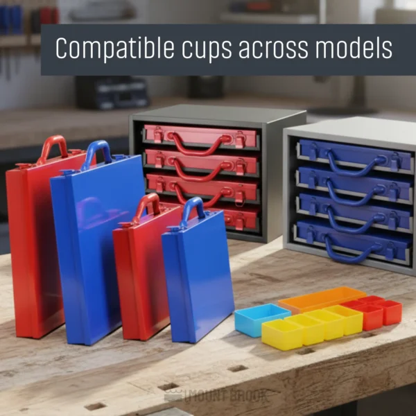 Mount Brook Metal Small Parts Organizer Product Series with Compatible Cups For Trucks, Workshops, Craft Studios, DIYers