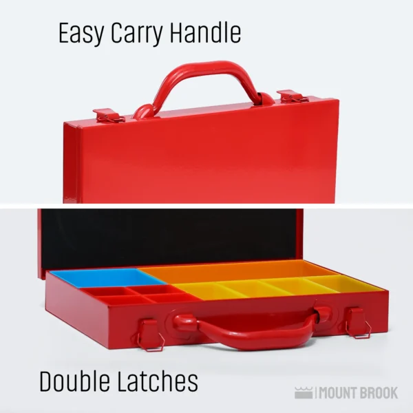 Portable Small Parts Organizer Metal Case with Double Latches for Secure Closing and Easy Carry by Mount Brook