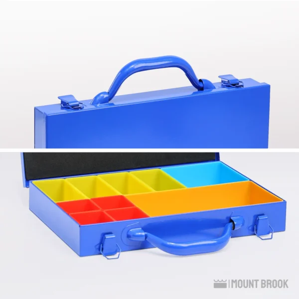 Portable Small Parts Organizer Metal Storage Container with Double Latches for Secure Closing and Easy Carry by Mount Brook