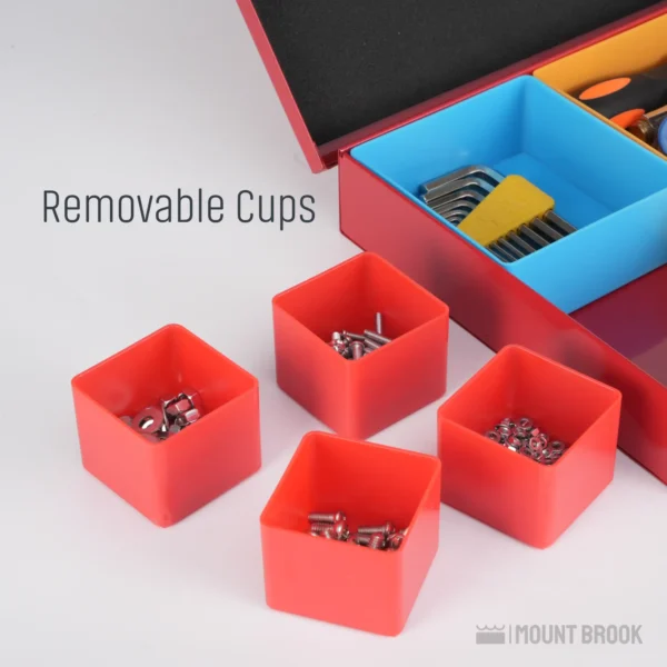 Small Parts Organization for Screws and Nails with Removable Colored Cups by Mount Brook