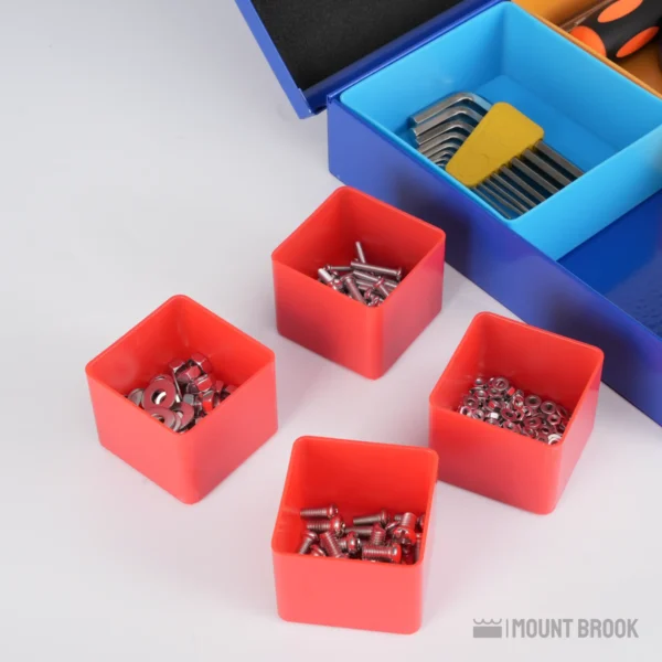 Small Parts Organizer Box for Screws and Nails with Removable Colored Cups by Mount Brook