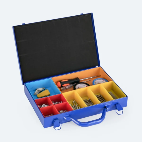 Small Portable Metal Tool Box 10-Compartment Small Parts Organizer, Blue Box, by Mount Brook, SKU#TB01B