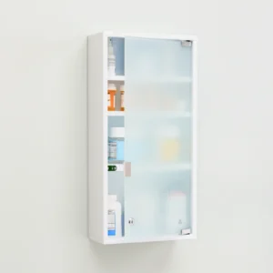 4 shelf lockable medicine cabinet with varied shelves