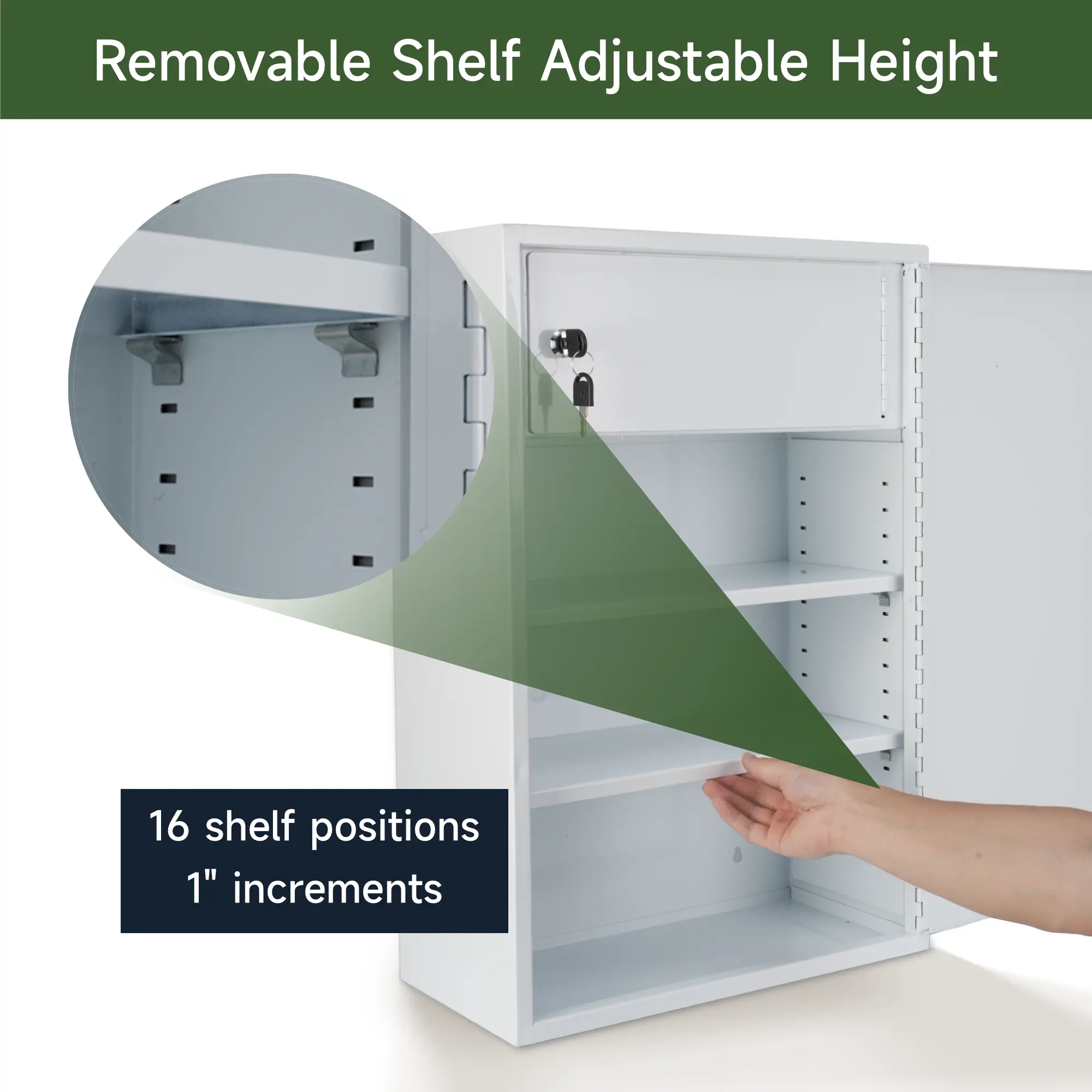 large locking medicine cabinet with inner safe